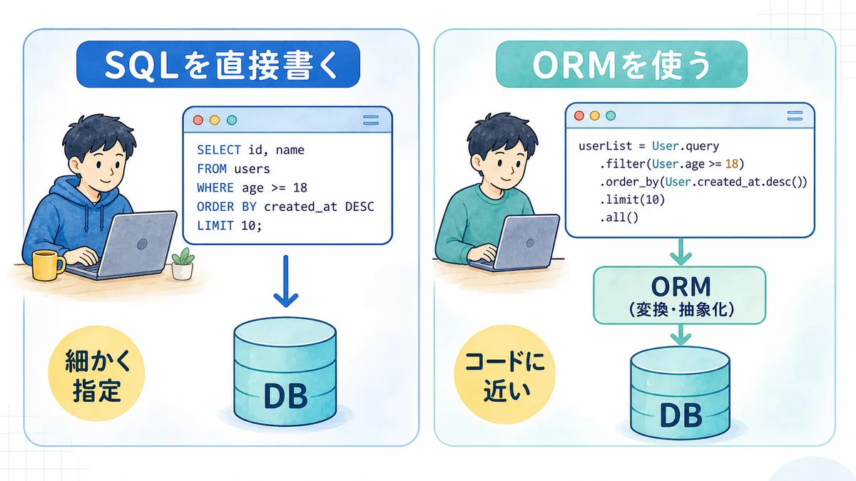 SQLを直接書く方法とORMを使ってDBへ問い合わせる方法の比較